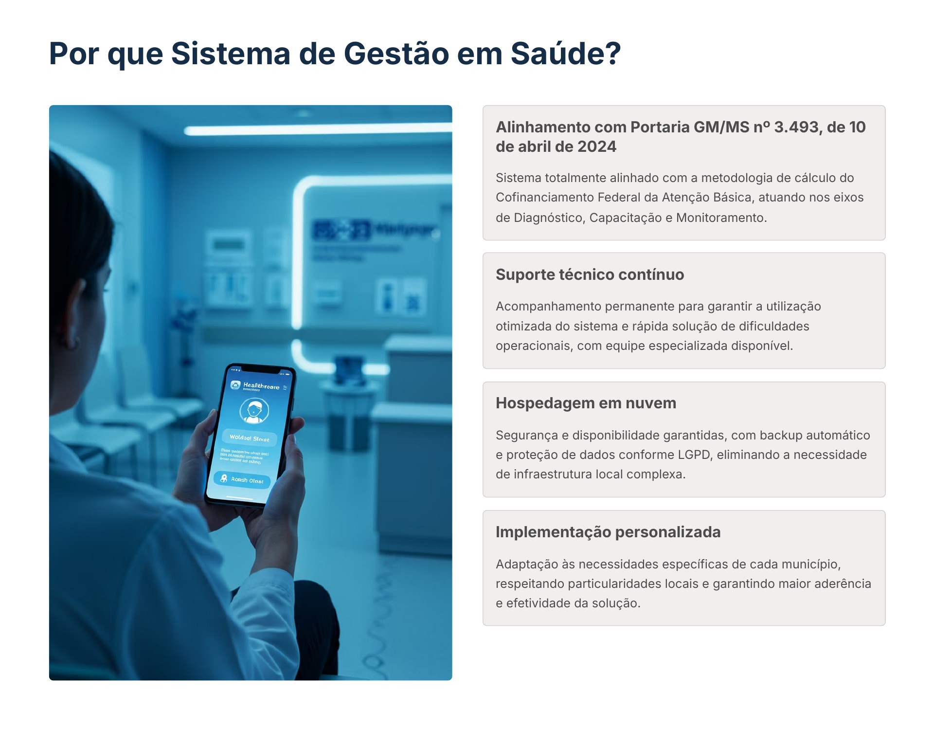 Módulos complementares do SGS maqmedical: Desempenho APS, Recepção Digital, Prontuário MAC e Gestão de Dispositivos
